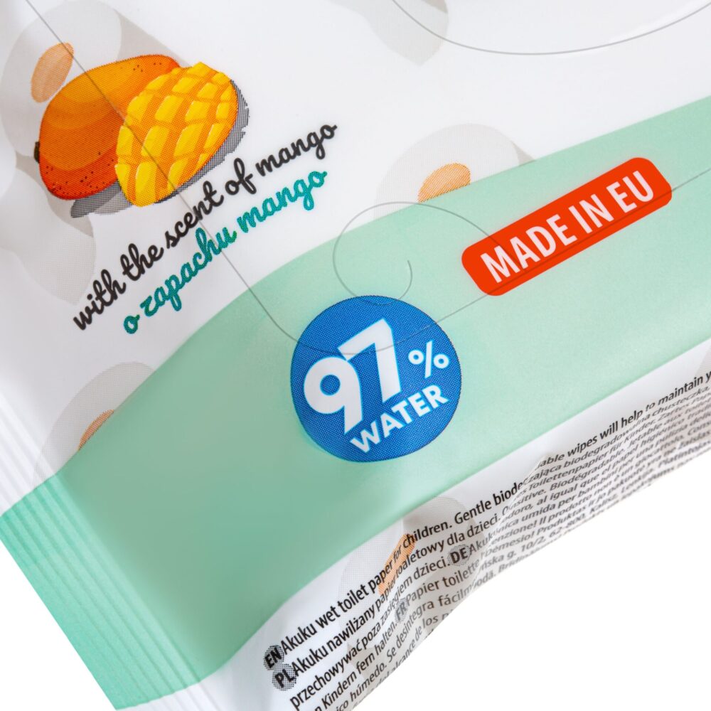 Nawilżany papier toaletowy o zapachu mango.