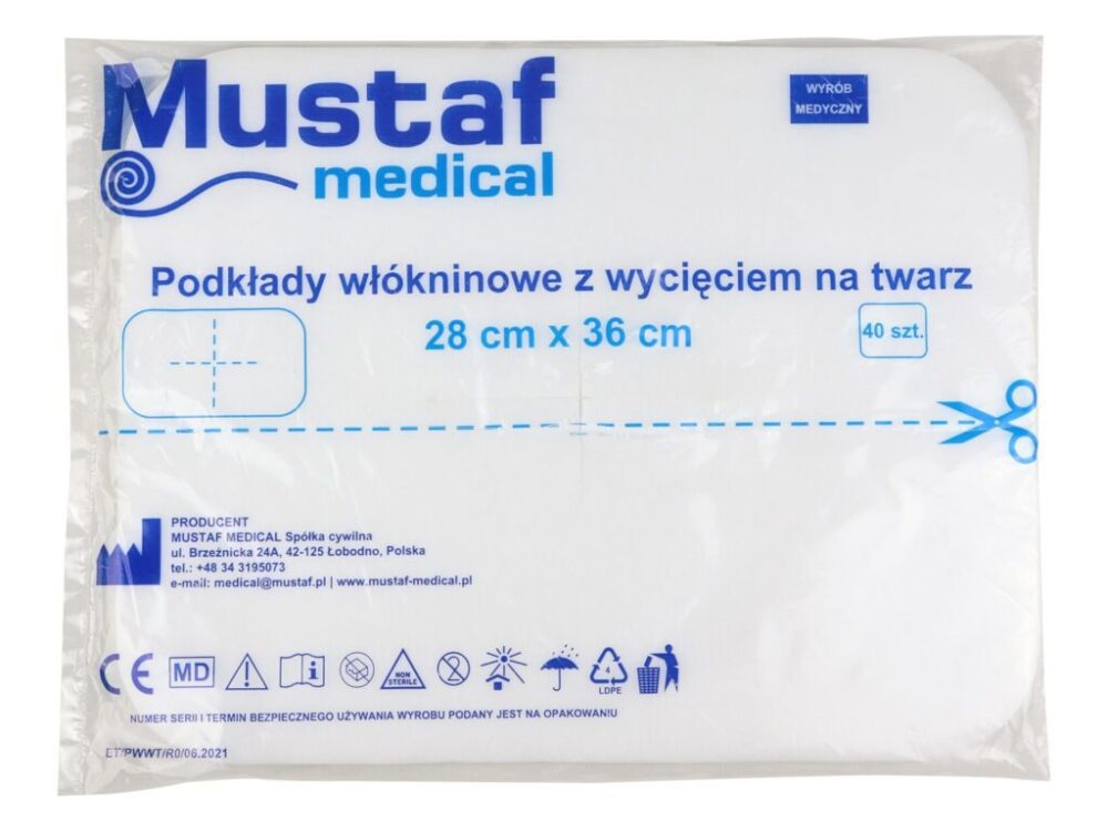 Podkład włókninowy z wycięciem na twarz Mustaf Medical.
