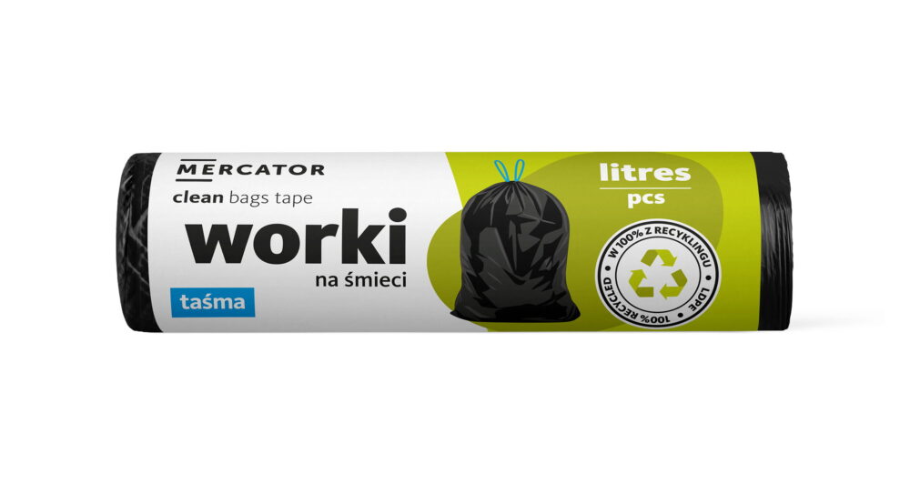 Worki 60 L z taśmą mercator.